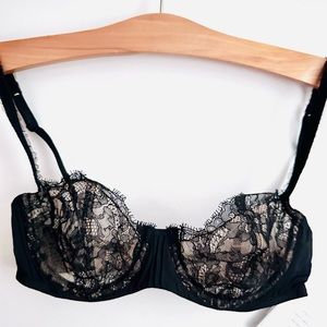 Sexy Italian La Perla black eyelash lace balconette bra | 32 A. NWT